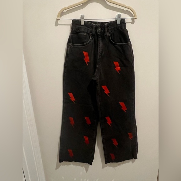 The Ragged Priest Jeans, Black Denim/Red Bolt - Picture 2 of 10